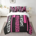 thumbnail image 2 of 7 Pieces Full Size Leopard Zebra Comforter Set,Cheetah Animals Rustic Bedding Set,Geometric Squares Patchwork Pink Romantic（Comforter+Fitted+Flat Sheet+2 Pillowcases+2 Throw Pillow Covers）, 2 of 5