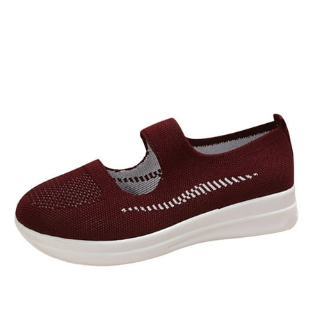 

Mackneog Autumn Women Sports Shoes Fly Woven Mesh Breathable Slip On Comfortable Flat Bottom Lightweight Solid Color Gift on Clearance