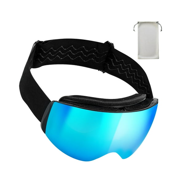 KFFKFF Frameless Ski Goggles with Spherical Lens, Blue Revo Coating, OTG Anti-Fog Design for Adults and Youth, TPU Frame with Ventilation, Ideal for Skiing, Snowboarding, and Skating