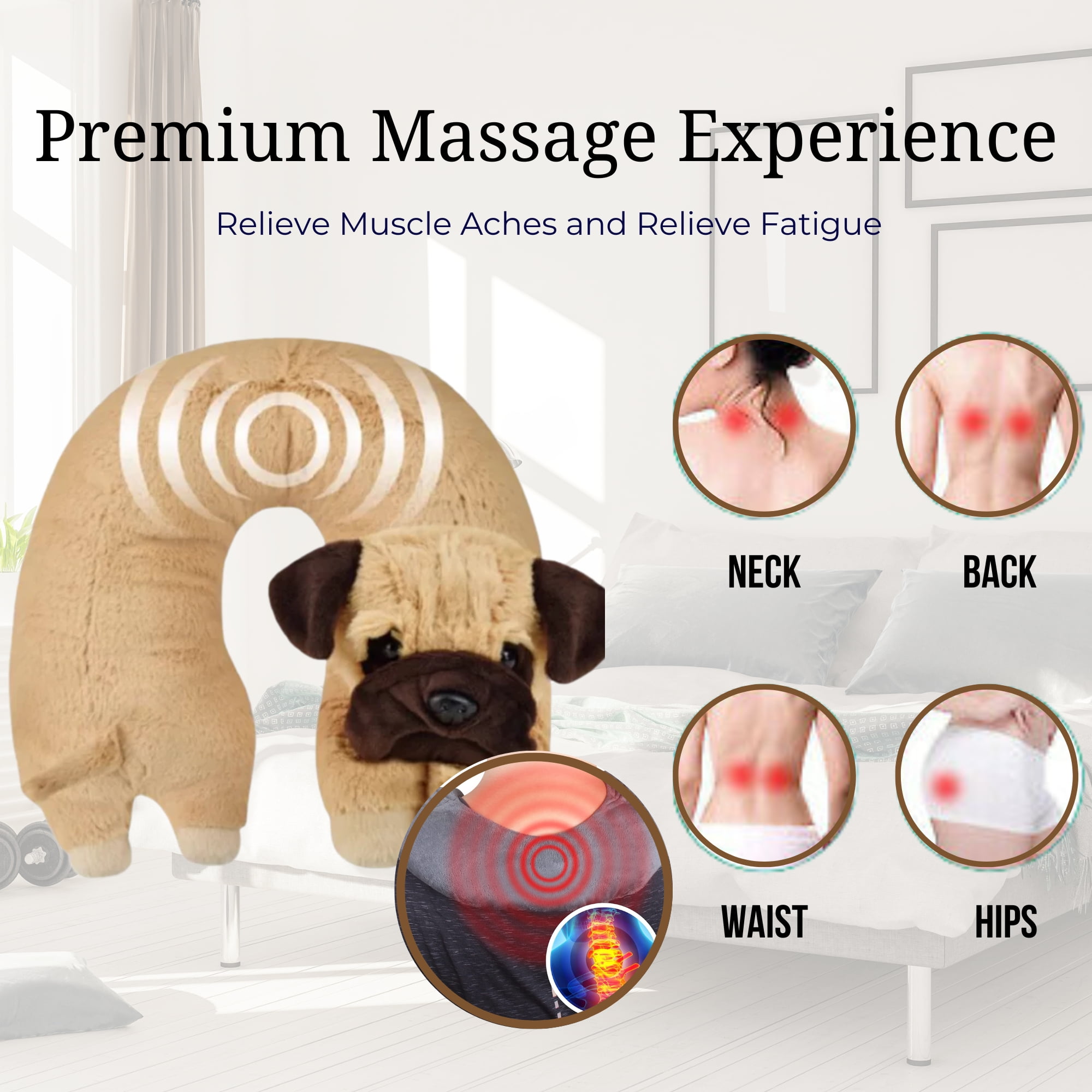 Health Touch Vibrating Neck Massager with Relaxing Vibration, Soft Travel  Massage Wrap (Dog) & Custom Storage Carrier - Walmart.com