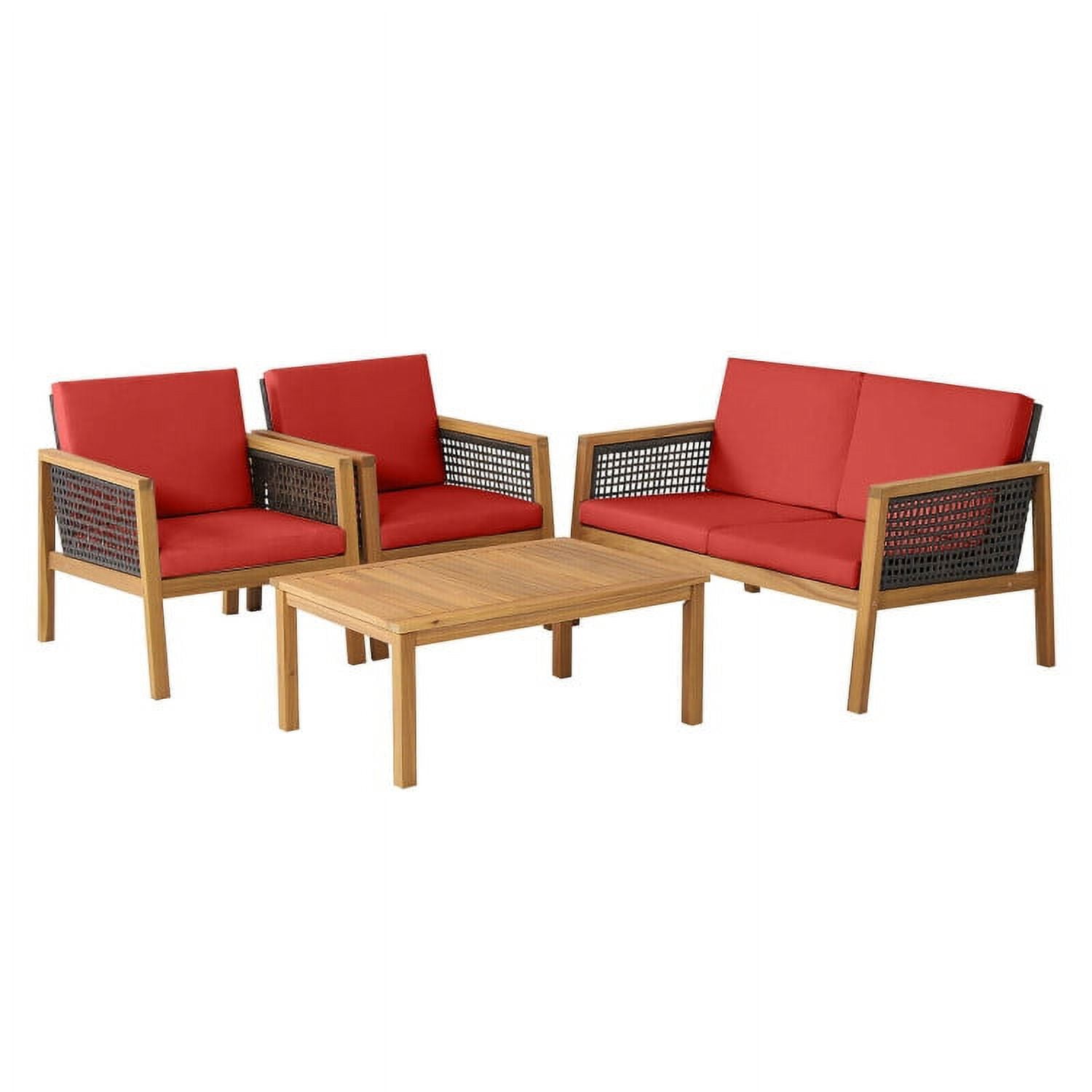 Aimee Lii 4 Pieces Wicker Furniture Set with Removable Cushions, Outdoor Patio Furniture, Red