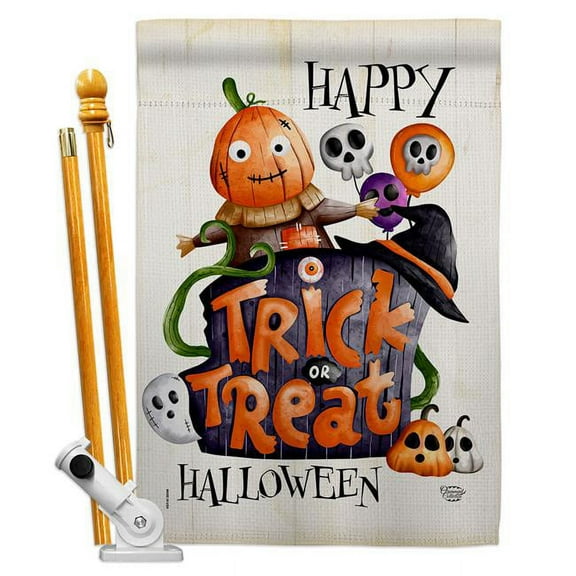 Ornament Collection HS190172-P3 Trick or Treat Day Falltime Halloween 28 x 40 in. Double-Sided Decorative Vertical House Flag Set for Decoration Banner Garden Yard Gift