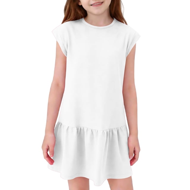 Niña Vestido de Primavera Estiramiento Suave Cómodo Casual Vestidos Sueltos para 5-14 Años Vestido de Verano de Manga Corta
