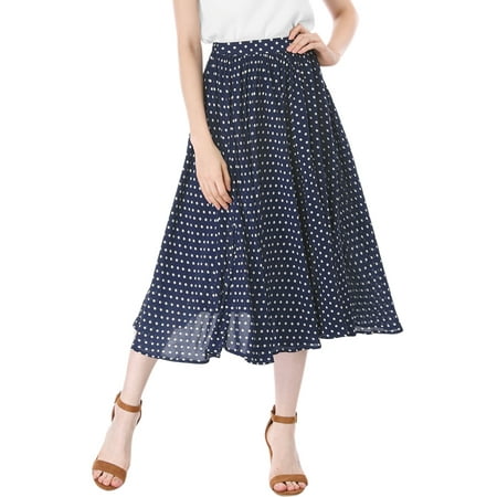 Elastic Womens Skirt - Women Polka Dots Elastic Waist Midi A Line Skirt