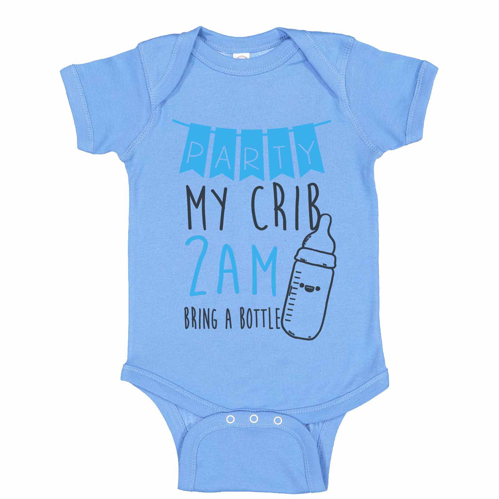 Funny Baby Bodysuit "Party My Crib 2am bring a Bottle" Babygrow Newborn Gift 