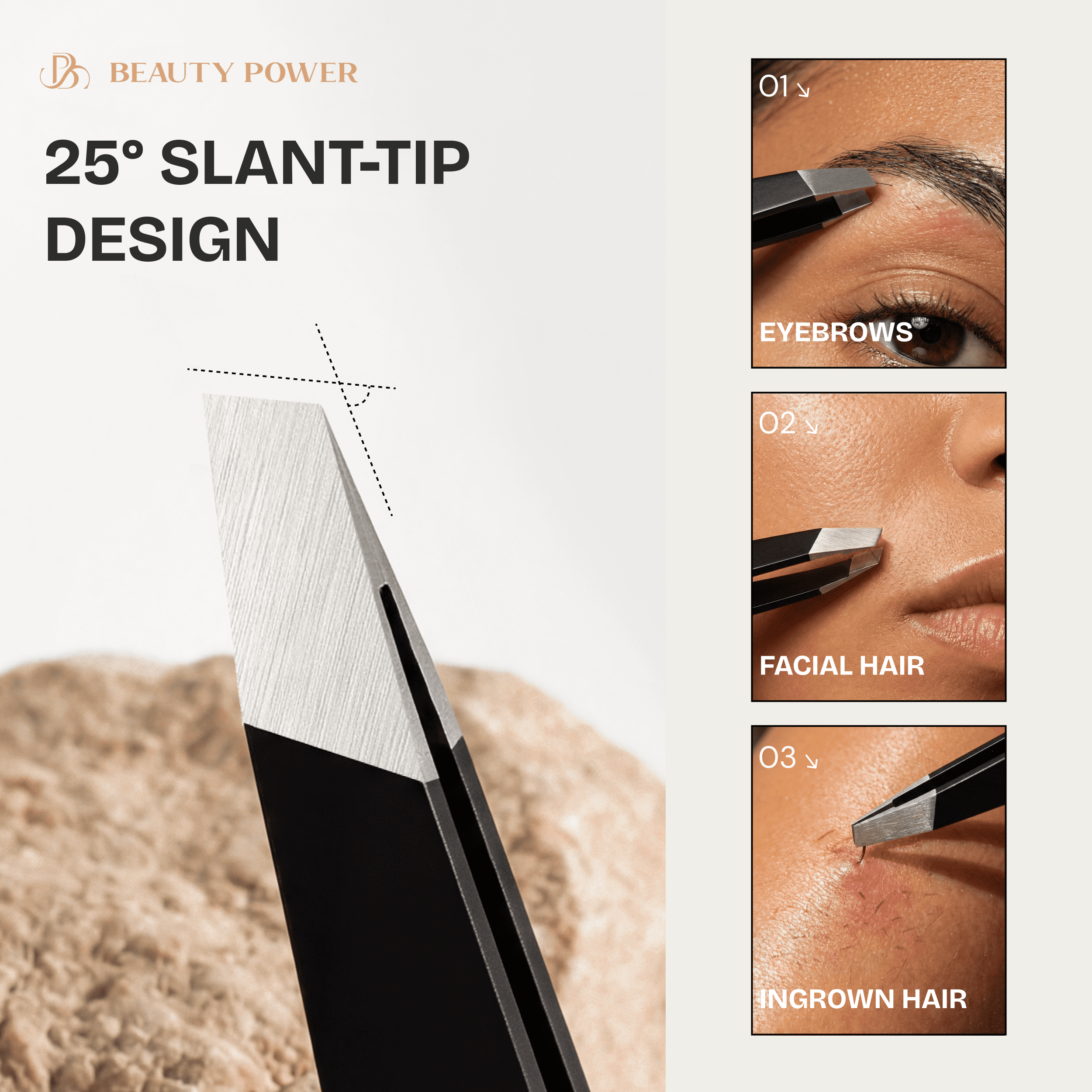 Professional Ultra Precision Slant Eyebrow Tweezers - Set of 3