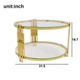 thumbnail image 4 of GZXS 31.5-Inch Clear Tempered Glass Coffee Table with Golden Metal Legs and Lower Display Shelf, Unique Artistic Round Accent Table for Living Room, 4 of 7