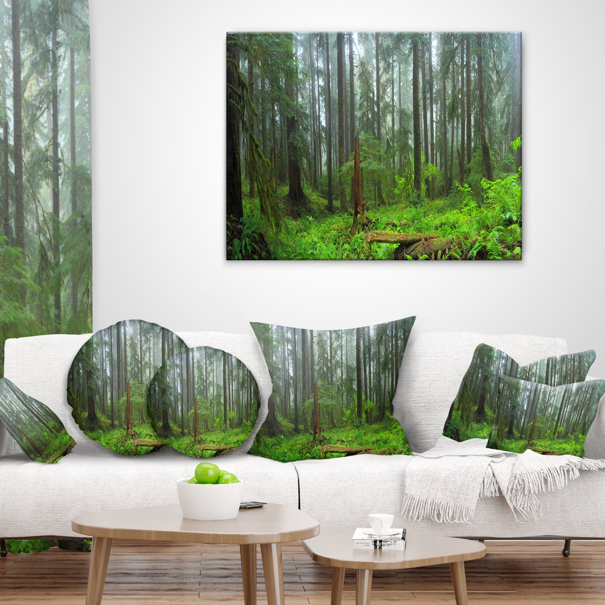 Designart Hoh Rain Forest - Landscape Photography Throw Pillow - 18x18