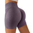 thumbnail image 1 of Pantalones cortos de yoga de cintura alta para mujer, control de barriga, pantalones cortos atléticos sin costuras para gimnasio en casa, correr, entrenamiento, color morado L, 1 of 5