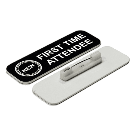 First Time Attendee 1 x 3" Name Tag/Badge, Black, (3 Pack)