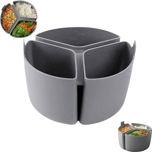 ZFSBZBS Silicone Rice Cooker Divider, Triple Slow Cooker Liner for Instant Pot 6 Quart & Rice Cooker 3 Cups (Uncooked), Reusable & Dishwasher-Safe,Grey
