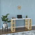 thumbnail image 2 of Ada Home Decor Minimalist Home Office Computer Desk Workstation with 3 Shelves Bookcase, White/Oak, 2 of 7