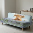 thumbnail image 2 of Jiueut Highland Cattle Lavender Print Armless Sofa Cover, Polyester Spandex Futon Sofa Cover Breathable Non-Armrest Couch Furniture Protector with Elastic Bottom, 2 of 7