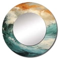 thumbnail image 2 of Designart "Contemporary Blue And Gold Waves By The Coast" Coastal Ocean Rund Mirror For Wall Decor - Large Beige Round Printed Mirror - Coastal Round Office Mirror - 36" x 36", 2 of 6