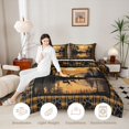 thumbnail image 3 of Manfei Sunset Lake Reflection Twin Comforter Sets,Vintage Deer Bedding Set,Orange,Black Reversible,2pcs,1 Comforter and 1 Pillowcase, 3 of 7