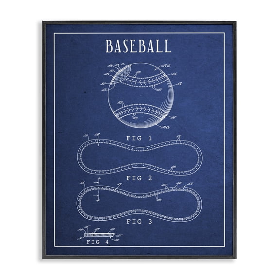 Stupell Industries Contemporary Baseball Blueprint Vintage Sports Design Black Framed Giclee Art, 11 x 14, by Lil' Rue