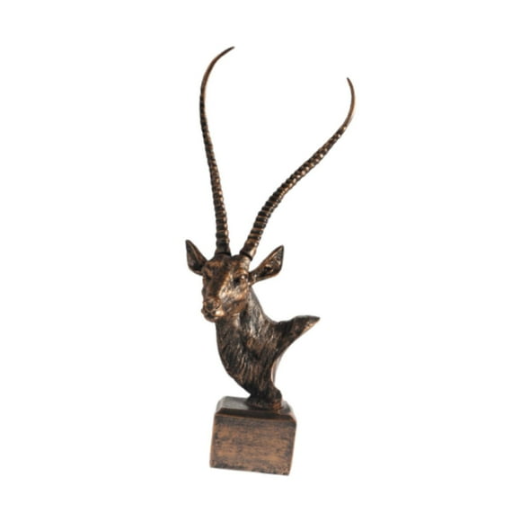 Lipstore Antelope Head Sculpture Animal Statue Simulation Creative with Base Resin Crafts bronze