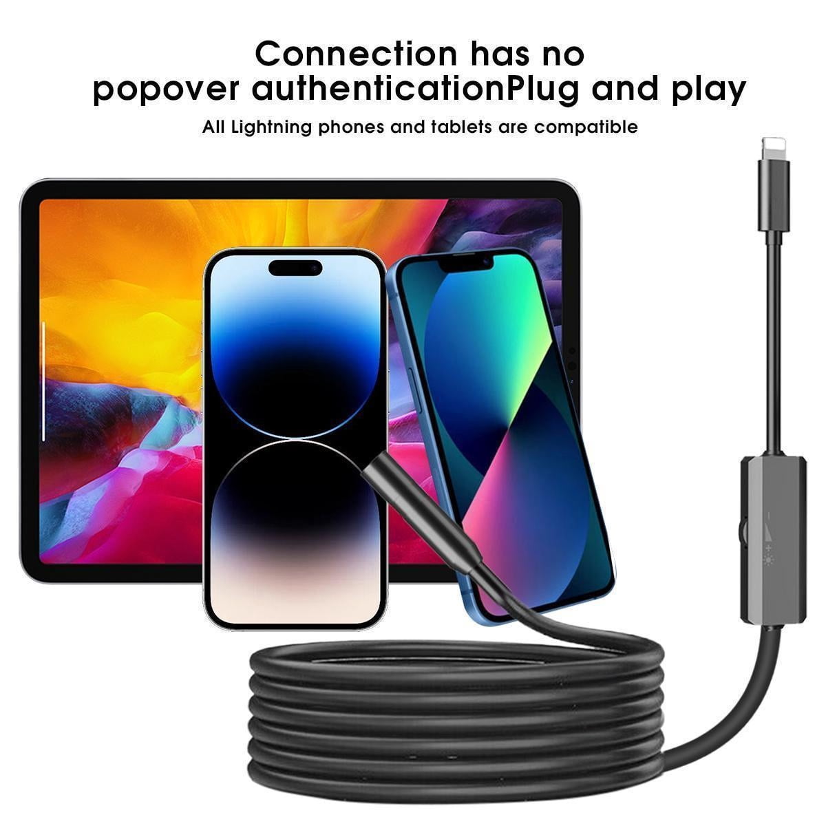 LigoWave 8 LED Lights with Adjustable Brightness Waterproof ,Endoscope Inspection Camera for iOS iPhone,1M,Black
