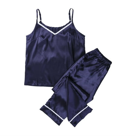 

One opening Women Sleepwear V- Neck Sleeveless Top Pant Sexy Suspender Trousers