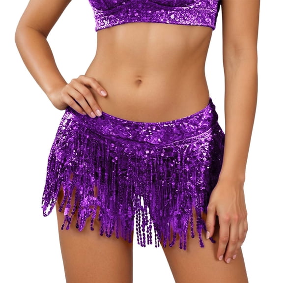 SRZYMJ Belly Dance Scarf Sequin Tassel Skirt Wrap Sparkly Rave for Women