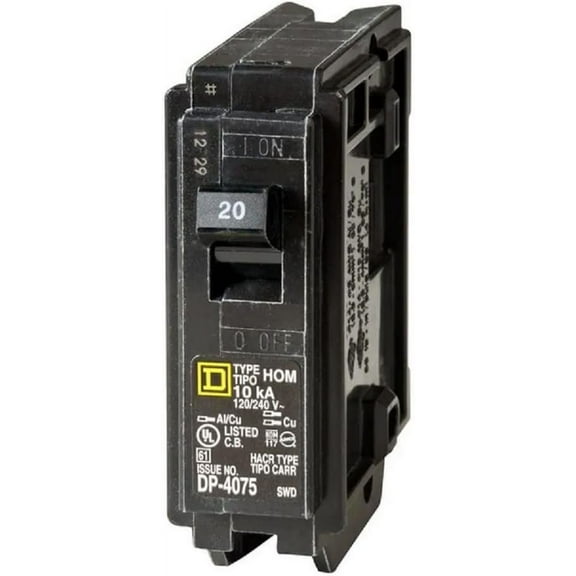 Square D Homeline Single Pole Circuit Breaker HOM120CP - Plug-In, 20 Amps, 1"