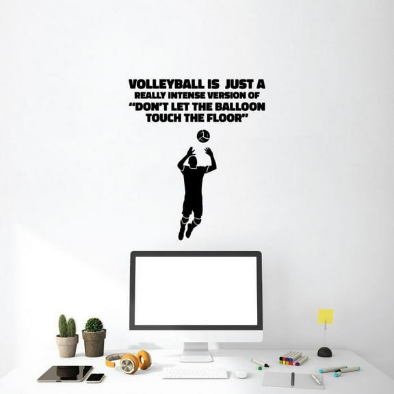 Volleyball Is Just A REaly Intense Version Of - Quote Volleyball Player Silhouette Toss Volleyball Vinyl Wall Sticker Art Decal Girls Boys Kids Room Design Home Gym Sports Court Decor Size(30x22 inch)