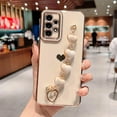 thumbnail image 3 of Samsung Galaxy A53 5g 6.5" Phone Case with Aesthetic Heart Bracelet Strap Luxury Plating Cute Side Hearts Cover with Heart Hand Chain for Women Camera Protection Shockproof Bumper (White), 3 of 10