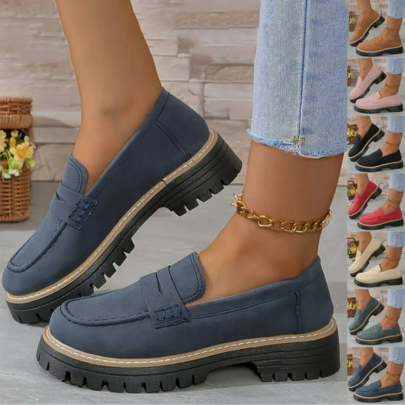 HaiMao Womens Loafers Slip On Casual Chunky Platform Heel Loafers Classic Penny Dressy Comfy Business Work Shoes Red 9.5(43)