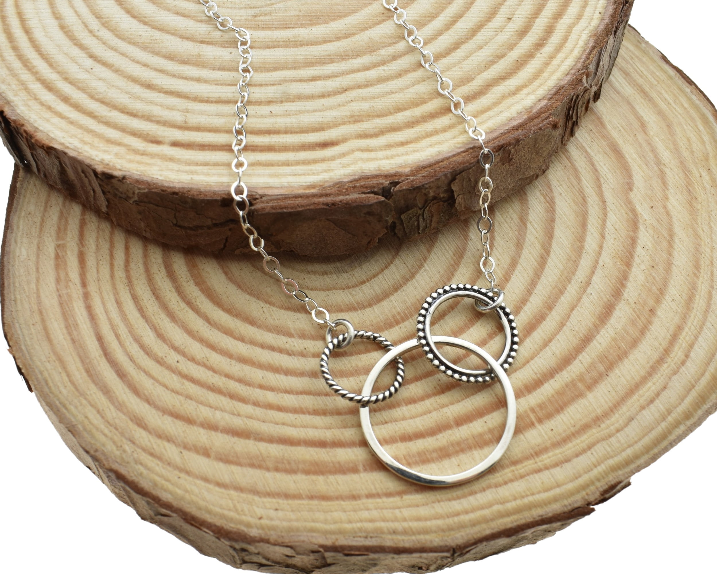 30th Birthday Necklace. Three Circle Pendant in Sterling Silver on an 18" Sterling Silver Cable Chain. 30th Birthday Gift.