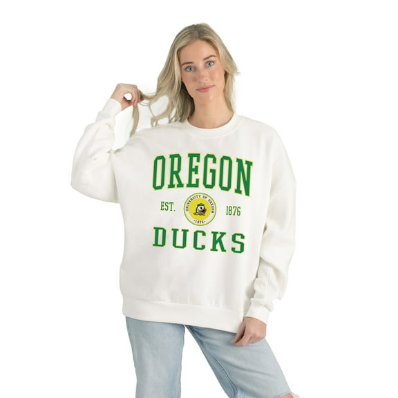 Women's Gameday Couture White Oregon Ducks Premium Fleece Drop Shoulder Oversized Pullover Sweatshirt