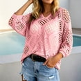 thumbnail image 2 of Plus Size Women's Openwork Knit Sweater Top, V-Neck Batwing Sleeve Loose Crochet Blouse, Casual Lightweight Summer Cover-Up, 8 Colors, Sizes S-5XL, 2 of 5