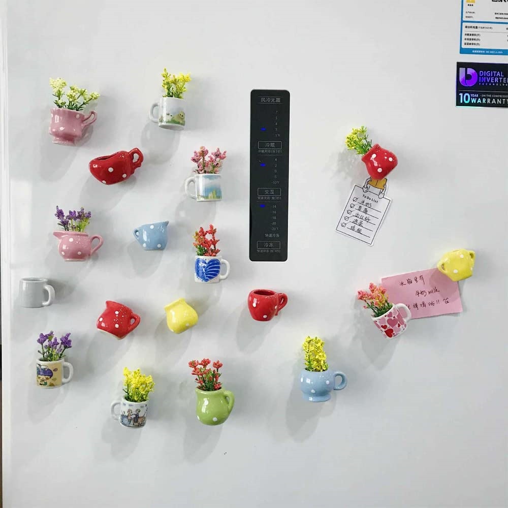 6Pcs Cute Mini Magnetic Vase for Fridge, Decorative Plant Fridge Magnets, Funny 3D Ceramic Refrigerator Magnets, Cute Fridge Decor, Decoration for Home, Kitchen, Office, Locker, Whiteboard