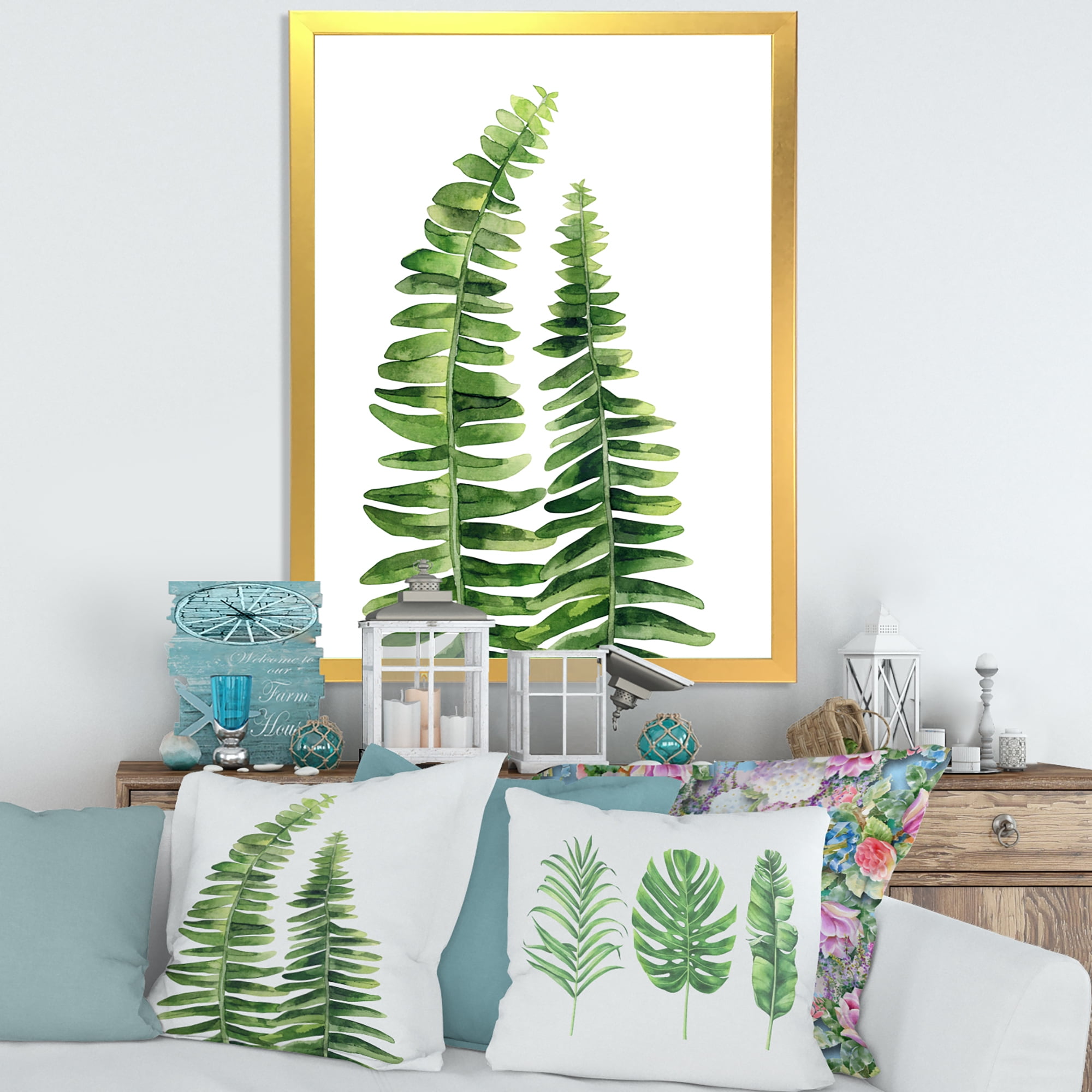 Designart 'Fern Plant Leaves Detail IV' Farmhouse Framed Art Print