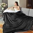 thumbnail image 5 of Sherpa Fleece King Size Blanket for Bed - Extra Warm and Heavy Thick Blankets for Winter, Super Soft 500GSM Plush Blanket, 108" X 90" Dark Grey, 5 of 8