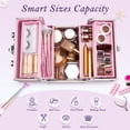 thumbnail image 2 of Portable Makeup Case Organizer 4 Trays Makeup Box Lockable Beauty Cosmetic Train Case Traveling Make up Storage, Pink, 2 of 7