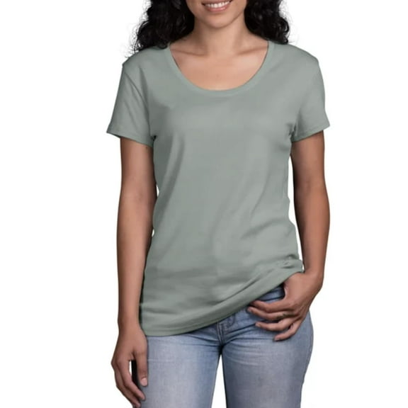 KIRKLAND Signature Women's Scoop Neck Short Sleeve Pima Cotton Tee (US, Alpha, Small, Regular, Regular, Green)