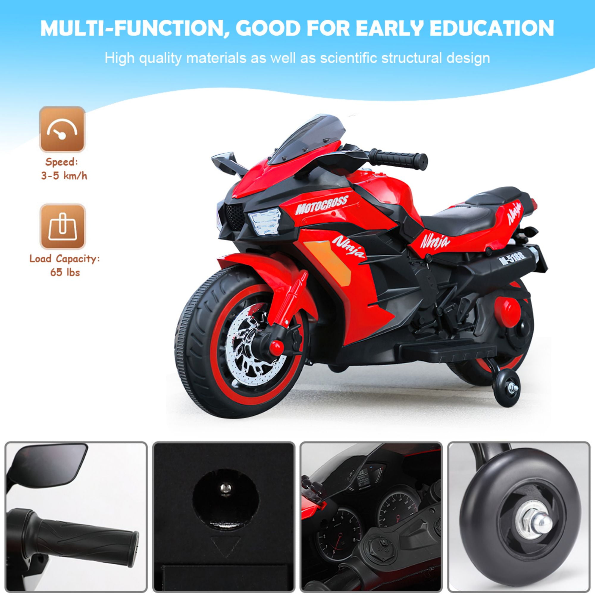 CIPACHO 12V Battery Motorcycle, Rechargeable Kids Ride On Car with Training Wheels Electric Cars Motorcycles, RED CIPACHO 12V Battery Motorcycle, Rechargeable Kids Ride On Car with Training Wheels Electric Cars Motorcycles, RED