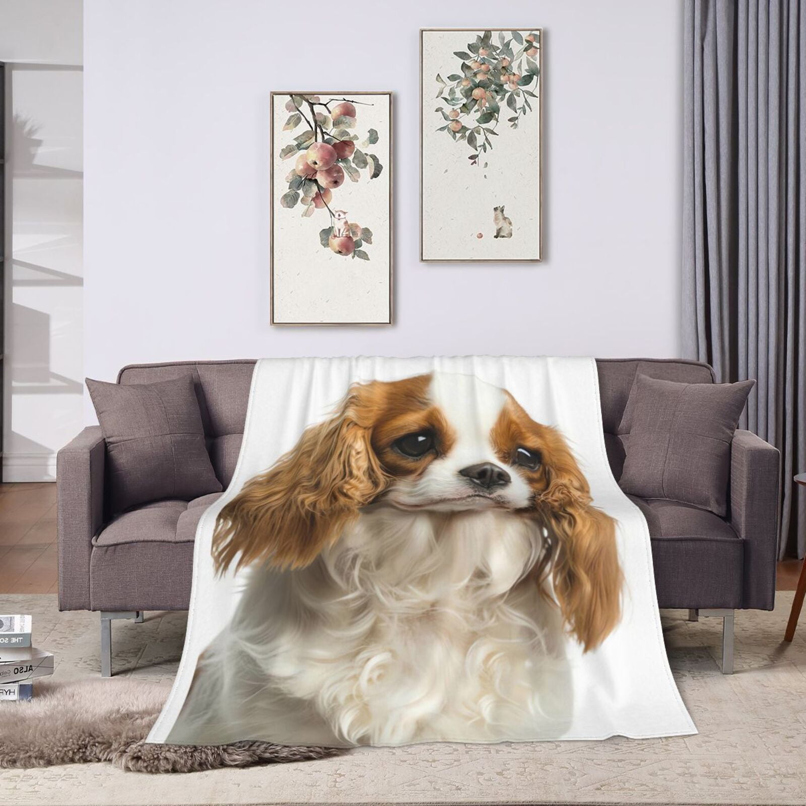 Wijzvio Cavalier King Charles Spaniel Dog Throw Blanket Soft Fuzzy Fleece Blanket For Couch Bed Living Room Decoration 60"X50"