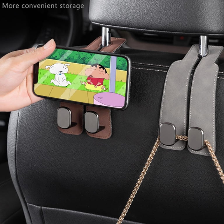 Yuqilin 2 Pièces Crochets Appuie-Tête Voiture - Porte-Sac Cuir Noir, Double Crochet Siège Auto Pour Sacs Et Provisions