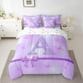 thumbnail image 2 of Manfei Purple Bow Butterfly 7 Pieces Bedding Comforter Set for Children Kids Teens,Letter Monogrammed Initial A Full Bedding Set Lightweight,Bling Glitter Fitted Sheet Flat Sheet, 2 of 8