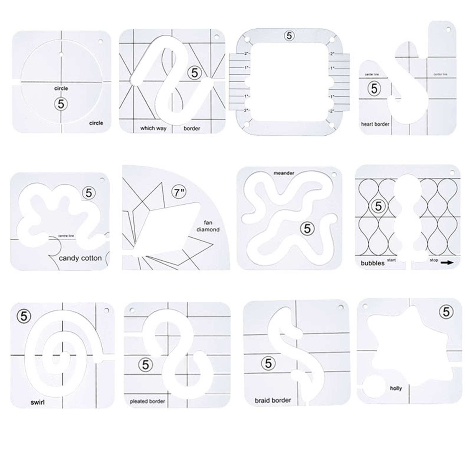 set-of-12-sewing-quilting-ruler-clear-acrylic-patchwork-positioning