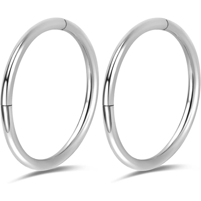 xianyou-2pcs 9mm Titanium Nose Rings 20G Nose Ring Hoop 20 Gauge Silver Cartilage Helix Tragus Daith Rook Hoop Earrings Hinged Segment Septum Clicker Body Piercing Jewelry, Titanium, no gemstone