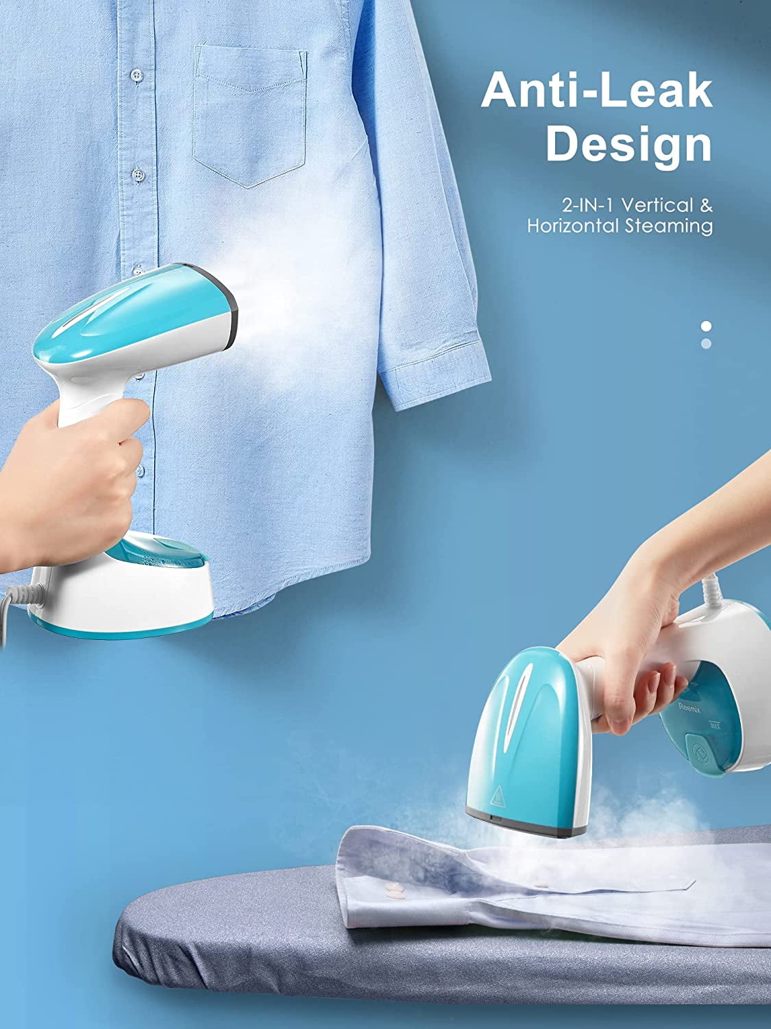 Reemix Steamer for Clothes, Folding Handheld Design Garment Wrinkles Remover, 20g/min Strong Penetrating Steam, 25-Sec Fast Heat-up, for Home, Office and Travel