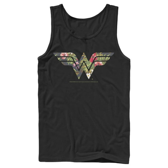 Men's Justice League Tropical Logo Tank Top Black Small