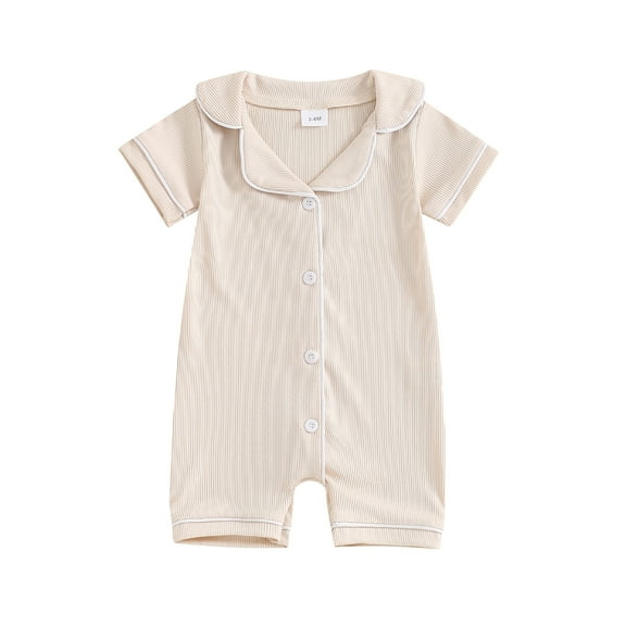 Musuos Baby Boys Basic Jumpsuit, Short Sleeve Turn-down Collar Button-down Summer Romper Clothes for Casual Daily