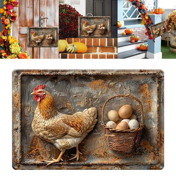 Vintage Chicken and Fresh Eggs Metal Tin Sign, Rustic Wall Decoration, Suitable for Kitchen, Garage, Cafe, Bar, Durable Iron, Easy to Hang, 7.9x11.8 Inches.