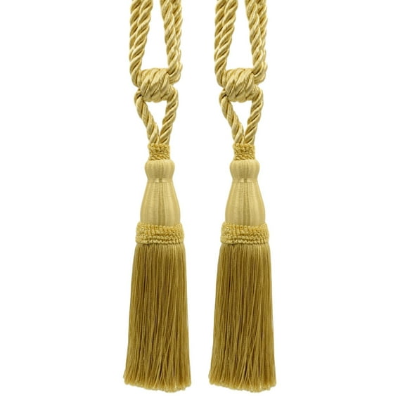 DECOPRO Elegant Lustrous Curtain Tassel Tieback, Tassel Length 8 1/2" (21.5cm), Spread 30" (76cm) # TBC085, Light Gold #B7 (Light Yellow Gold) Set of 2