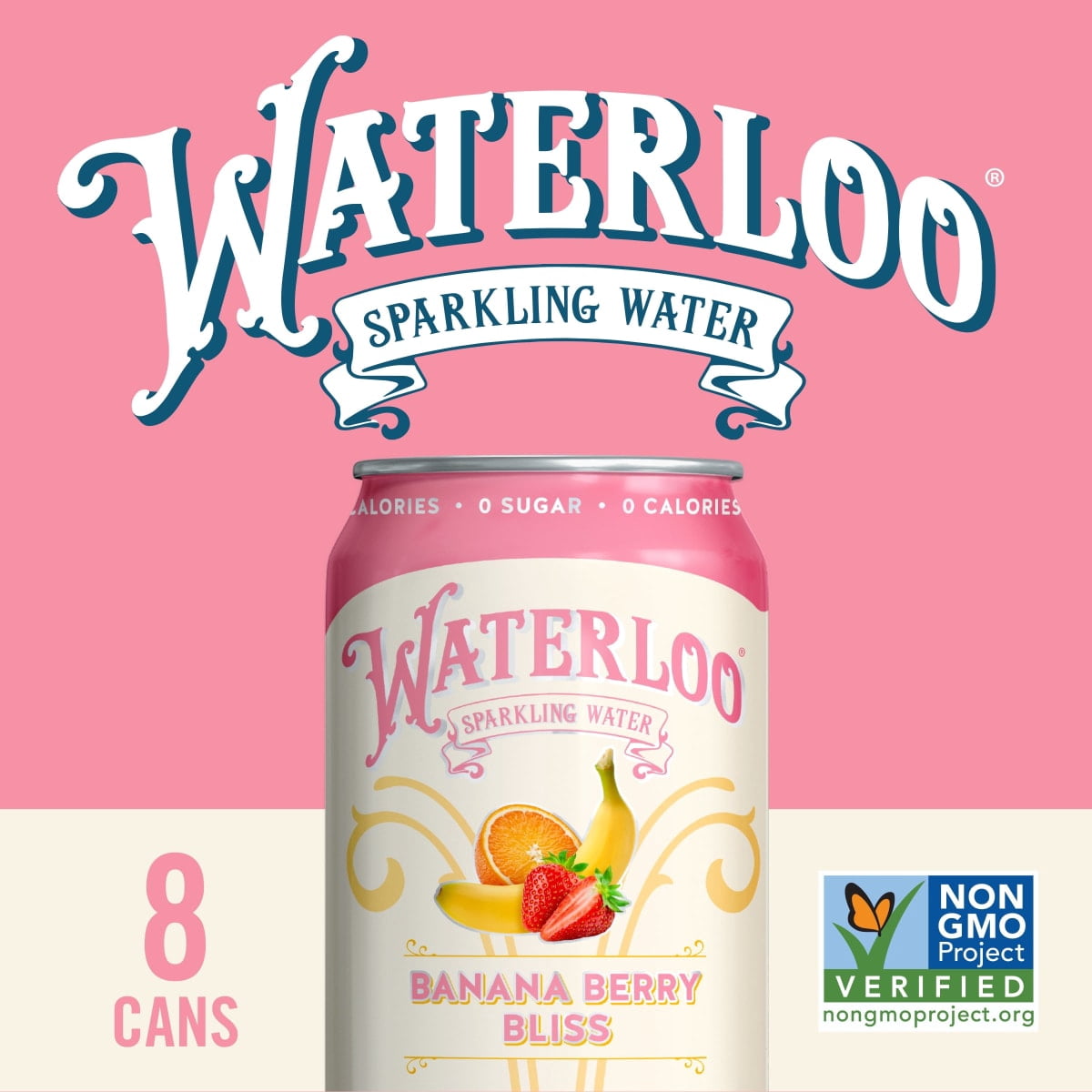 Waterloo Sparkling Water, Banana Berry Punch, 12 fl oz, 8 Pack Cans