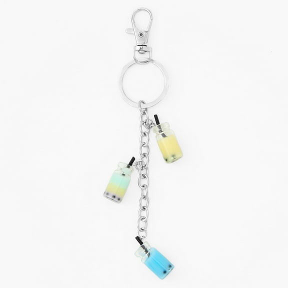 Claire's Blue and Yellow Color Bubble Tea Silver Keychain with Plastic Charms