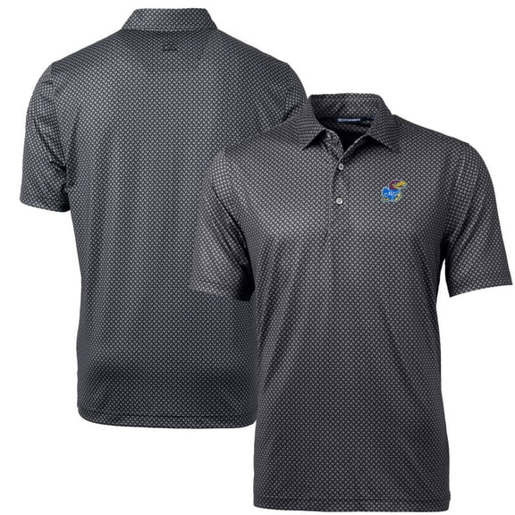 Men's Cutter & Buck Black Kansas Jayhawks Pike Banner Print Polo